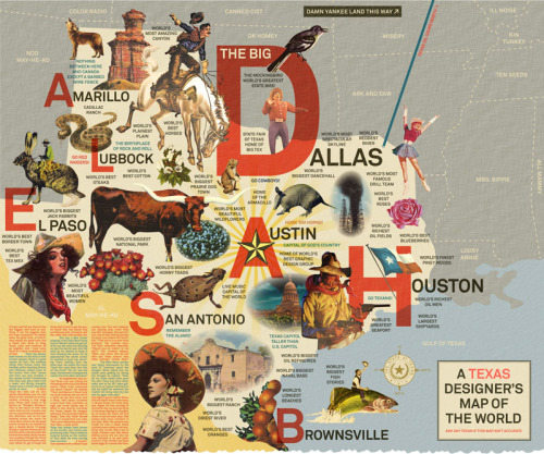 Texas Designer&#8217;s Map of the World by DJ Stout - pentagram (