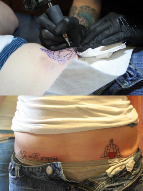 First two tattoos I got. “Alis volat propriis” and a picture that has a lot 