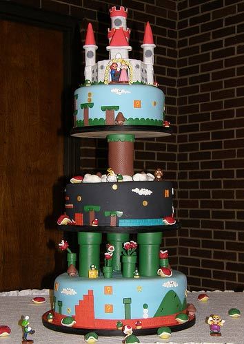 Adorable wedding cake for video game geeks I guess some Princess Toadstool