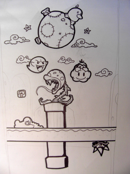 First sketch for a tattoo sleeve based on Super Mario World for Super 