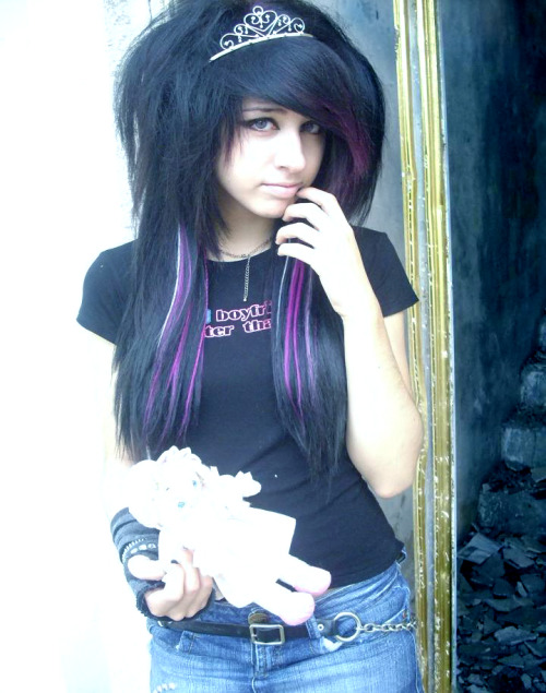 Tagged: black hair, extensions, purple hair, scene, scene girl, 