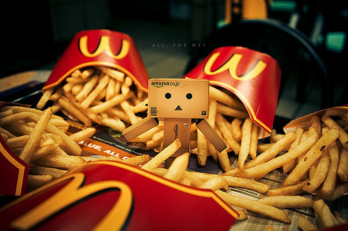 lovemidori:

Danbo getting all greedy over McD fries.
(via [ embr ])