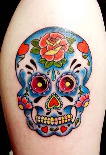 mexican skull tattoo. day of the dead skull tattoo.