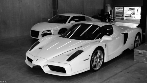 Another supposedly white Ferrari Enzo with Audi R8