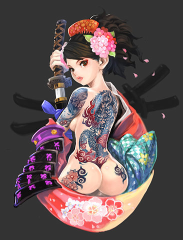 Tagged art pinup tattoo katana sword japan anime