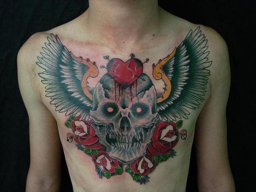 Tagged tattoo chest tattoo wings scull heart roses Notes 14