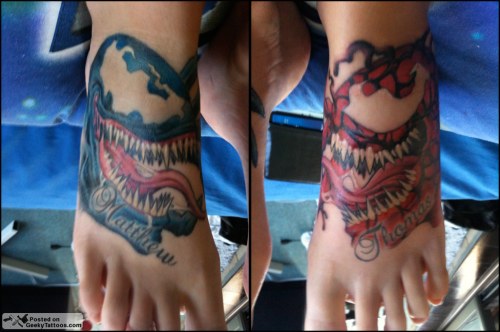 Carnage and Venom Foot Tattoos
