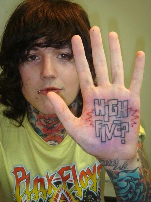 Taken just after the High Five tattoo was done. #oli sykes #oliver sykes #i 