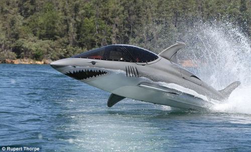 It looks like a great white, soars 12ft into the air then dives  under waves.

This has to be the coolest boat/Submarine ever built.