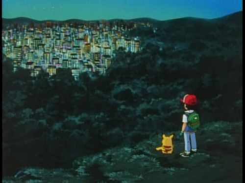 ash e pikachu observando o complexo do alemão de longe