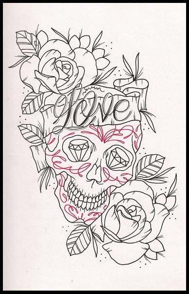  tattoo flash by Phil Wilkinson skull diamonds and roses