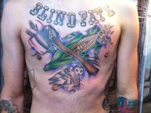 Finished Ryan's chest piece lettering was already there while watching 