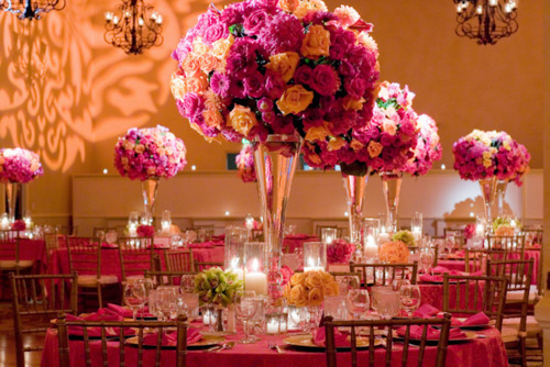  Wedding wedding table decoration roses pink fuchsia pink 