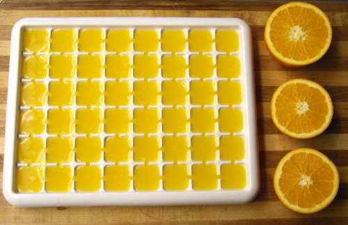 Making orange juice ice cubes …. 