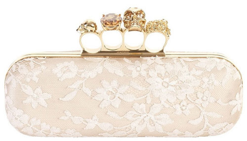 knuckle box clutch. FLESH/IVORY LACE KNUCKLE BOX