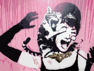 nedhepburn Banksy's British stencil artist EElus's Audrey Hepburn graffiti