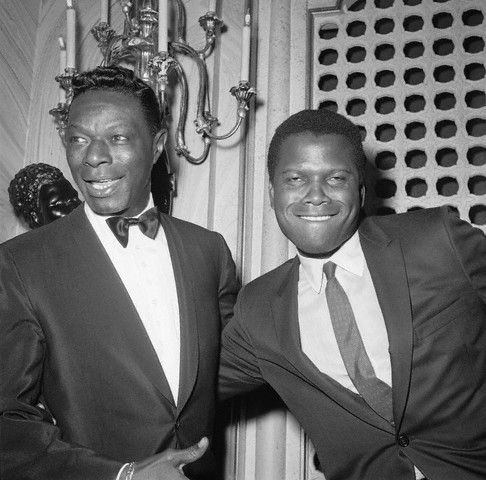 Sidney Poitier and Nat King Cole at the 1963 Academy Awards at the Santa