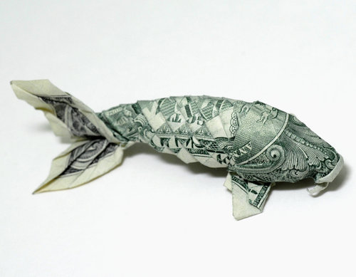 dollar bill origami fish. #origami #fish #koi #folding