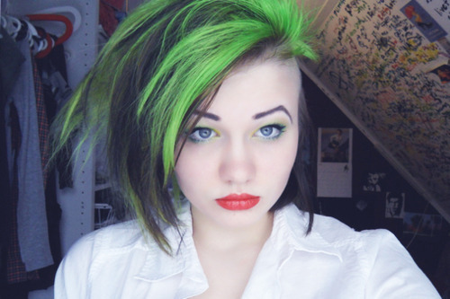 Tagged black hair green hair black green hair girl