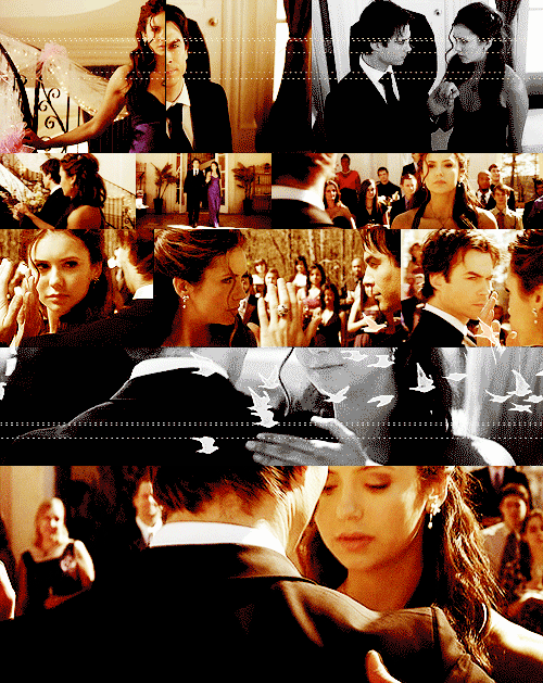 aintborntipycal: 47 Days of Delena. Day Thirteen: Your favorite DE momentOh, this one is still my favorite DE moment. Because it’s just perfect and most of all it describes them so well. The chemistry, the connection, the light, the fact that when the world “force” them to stay close, they actually can’t deny their mental and physical attraction. I loved the “coreography” (well call it coreography is exagerated but you get it, right? lol), the fact that they couldn’t touch each others at the beginning, because this fact is so Delena: they keep running around each other, they share these incredible intense looks, they don’t “touch” each other in a physical way, instead they touch each other’s souls. And when they finally unite and start dancing it’s like all this chasing finally ends and they can’t help but realize and accept the way they feel about each other.Also I loved the fact that they never stop to look in each other eye: when you’re dancing closer you’re forced to look at your partner straight into his eye, that’s true, but when they’re doing this it’s like there is something in the air that just make everything so magical and powerful and I think it’s totally meaningful the fact that Elena can’t help but smiling at Damon while she just let him guide her during the whole dance (and that is also something really significant!) and when she does this it seems like on that dance  floor there was only Her&Damon: the other dancers, Caroline,  Stefan, the whole world is far away during those few minutes and when  this happens is like Elena can finally let go her defences and just stop denying that “something” that still keep her near to Damon and makes her care about him even now, after what he did to Jeremy and everything. Once again no words were sharing during the entire scene, but still it’s all about the looks they share  when it comes to Damon&Elena and let me just say it: no one can’t deny that in this scene Damon&Elena have actually demonstrated that “touching is overrated”