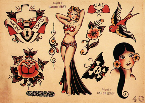 tagged as sailor jerry tattoo flash art Illustration vintage 40's 