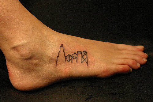 chicago skyline foot tattoo