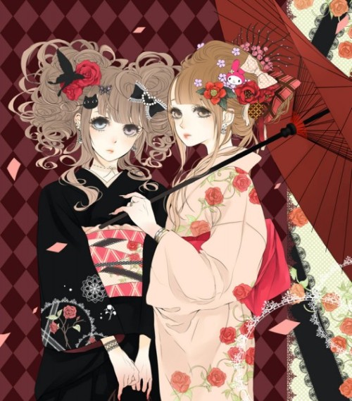 cute anime kimono. #kimono #curly hair #cute