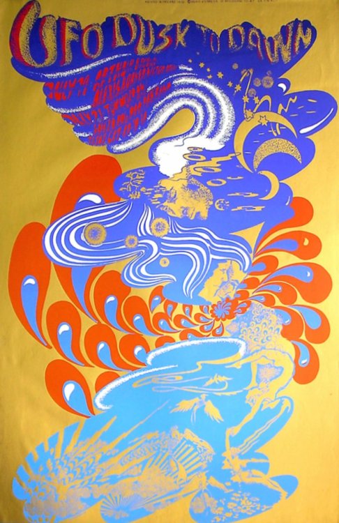 UFO DUSK TO DAWN Michael McInnerney,Original psychedelic screen printed poster announcing Arthur Brown and Alexis Korner on July 14, and Tomorrow and the Bonzo Dog Doo-Dah Band on July 21, 1967 at the UFO Club 20”x30”, First English edition.