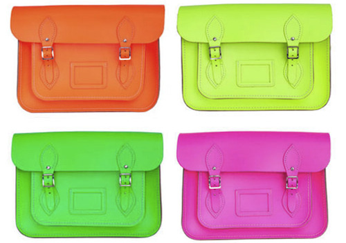 The COLOUR of $: How Tiny British Satchel Maker, Cambridge Satchel Company Has Become an Overnight Success
Taking a cue from the mailbag trend frenzy, Julie Deane and her mother, Freda Thomas, have gone from selling three of  the traditionally styled schoolbags a week from their kitchen table to  1,500 a week to ASOS and Urban Outfitters by offering them in neon bright colors (instead of the traditional brown leather) for under $200. This is what happens when bloggers get behind something. They say it&#8217;s a cult phenomenon.
-Francine Davis Ballard
[Via Business Of Fashion]