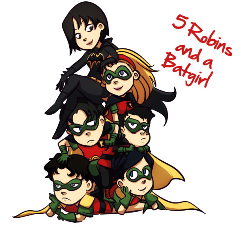 5 Robins and a Batgirl by gabzillaz 