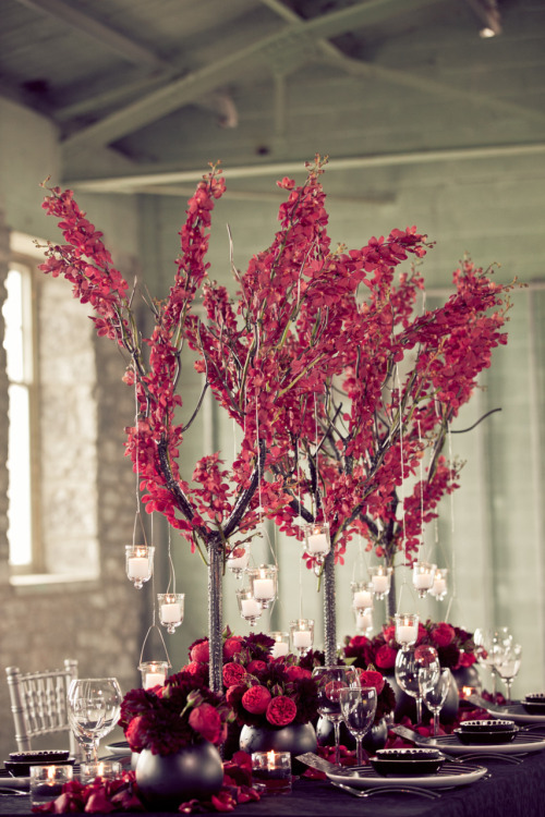 fancyfete Love these juicy red centerpieces for a fall or winter wedding
