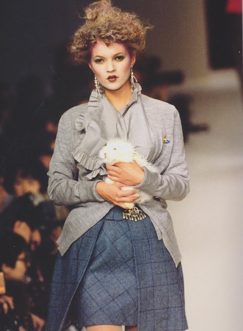 Kate Moss with an angora rabbit at Vivenne Westwood Fall 1995
