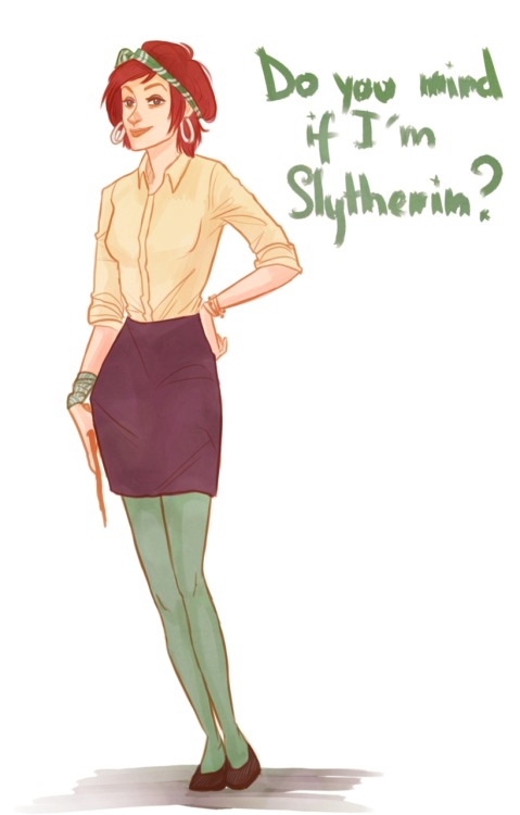 so that&#8217;s some sort of tradition to draw yourself in your house uniform after you got sorted, right?:3 So here it is, well, I am.
In Slytherin :D
while waiting potions brewing D: