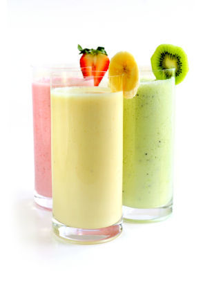 Slimtastic Smoothies: 20 nutritious and delicious smoothie recipes
Banana: Blend 2 bananas with 1/2 cup fat-free Greek yogurt, 1/2 cup skim milk, 2 teaspoons honey, 1/8 teaspoon cinnamon, and 1 cup ice.
Strawberry Shortcake: blend cups strawberries, 1 cup crumbled pound cake, 1-1/2 cups skim milk, 1-1/2 cups ice, and splenda or stevia no calorie sweetener to taste.
Raspberry Orange:Blend 1 cup orange juice, 1 cup raspberries, 1/2 cup plain yogurt, 1 cup of ice and splenda or stevia no calorie sweetener to taste.
Honeydew-Almond: Blend 2 cups chopped honeydew melon, 1 cup almond milk, 1 cup ice, and honey to taste.
Strawberry-Kiwi: Blend 1 cup strawberries, 2 peeled kiwis, 2 tablespoons sugar and 2 cups ice.
Cherry-Vanilla: Blend 1&#160;1/2 cups frozen pitted cherries, 1&#160;1/4 cups milk, 3 tablespoons sugar, 1/2 teaspoon vanilla extract, 1/4 teaspoon almond extract, a pinch of salt and 1 cup ice. 
Grape: Blend 2 cups seedless red grapes with 1 cup concord grape juice and 1&#160;1/2 cups ice.
Blueberry-Banana: Blend 1 banana, 1 cup blueberries, 1/2 cup unsweetened coconut milk, 1 tablespoon each honey and lime juice, 1/4 teaspoon almond extract and 1 cup ice.
Creamsicle: Blend 3/4 cup frozen orange or orange-tangerine concentrate with 1/2 cup cold water and 1 cup each vanilla ice cream and ice. 
Spiced Pumpkin: Blend 1/2 cup each pumpkin puree and silken tofu, 3&#160;1/2 tablespoons brown sugar, 1 cup milk, 1/2 teaspoon pumpkin pie spice, a pinch of salt and 1 cup ice.
Black Raspberry–Vanilla: Blend 1 pint blackberries, 1/2 cup raspberries, 1 cup vanilla yogurt and 1 tablespoon honey. 
Banana PB&amp;J: Blend 1 frozen banana with 1 cup soy milk, 1/4 cup each creamy peanut butter and wheat germ, and 2 tablespoons seedless strawberry or raspberry jelly. 
Vietnamese Coffee: Blend 1/2 cup chilled espresso or strong coffee, 1/4 cup sweetened condensed milk and 1&#160;1/2 cups ice. Top with chocolate shavings and/or chocolate syrup.
Pineapple-Mango: Blend 1 cup each chopped pineapple and mango, 1 cup coconut water, a dash of ground allspice and 1 cup ice. Sprinkle with toasted coconut. 
Chocolate-Banana: Blend 1 banana, 1 cup chocolate ice cream, 1/2 cup milk, a pinch of salt and 1/2 cup ice.
Peanut Butter–Apple: Blend 1 chopped peeled apple, 3 tablespoons creamy peanut butter, 2 tablespoons flax seeds, 1&#160;1/2 cups each soy milk and ice, and honey to taste. 
Veggie: Blend 1&#160;1/4 cups tomato juice, 1/4 cup carrot juice, 1/2 peeled cucumber, 1/2 celery stalk, 1/4 cup each parsley and spinach, and 1/2 cup ice.
Lemon–Poppy Seed: Blend 2 teaspoons poppy seeds, the zest and juice of 1/2 lemon, 1 cup plain yogurt, 1/3 cup sugar and 1/2 cup each milk and ice. 
Strawberry-Maple: Blend 2 cups strawberries, 1&#160;1/2 cups milk, 1/4 cup each maple syrup and wheat germ, a dash of ground cinnamon and 1&#160;1/2 cups ice.
Apple-Spinach: Blend 2 cups spinach, 1 chopped peeled apple, 1/2 cup silken tofu, 1/4 cup each soy milk and orange juice, 1 tablespoon each wheat germ, honey and lemon juice, and 1 cup ice.
Find more here&#8230;