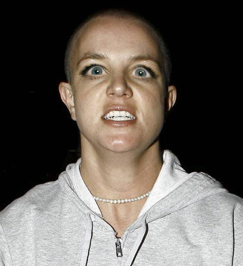Bald Britney Spears with Michele Bachmann eyes