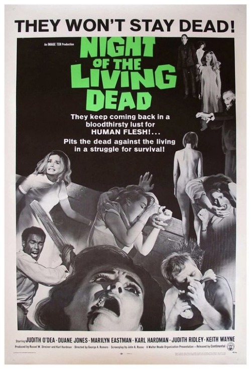 Month Of Horror:
10. Night of the Living Dead, 1968
&#8220;They&#8217;re coming to get you Barbara&#8221;
Shot beautifully in black &amp; white even when color was available. The movie starts right into action, they don&#8217;t explain anything in the first act, you just have to deal with it. It focuses a lot in the human relation of the people trying to work together to survive, also the zombie action is amazingly eerie and with the shitty independent look it just feels even more awesome. It may feel slow at times but if you just sit tight and wait a bit,you are in for a treat.
This movie is a big deal in the horror genre for many reasons: this was one of the first films to graphically depict violent murders on screen also the casting of the protagonist Duane Jones; a black man was not something you would see frequently. When this movie came out they didn&#8217;t had a restriction system, so I bet a bunch of kids would&#8217;ve shit their pants on the theater.
Supposedly Romero had a big deal but with the condition of changing the ending to be more upbeat and add a love story subplot, which of course he didn&#8217;t, he stuck to his guns and got a great independent film.
It is very interesting that the undead are never referred as zombies. The best description the media can come up with in the film is &#8220;ghouls&#8221;.
This movie is in public domain, so you can watch it pretty much anywhere, on Google video, on You Tube, Internet Archive, etc. I bought my copy for about a dollar.
