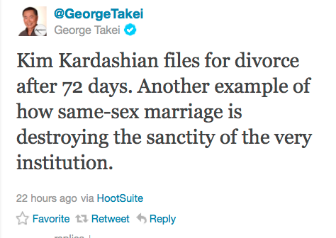 George Takei Jokes about kim kardashian marriage