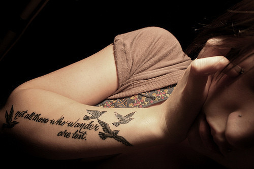 433 notes tattoo girl arm quote not all those who wander are