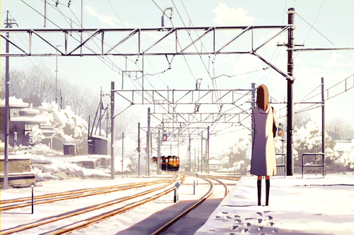 breaking the habit (anime,train,snow,girl,gif)