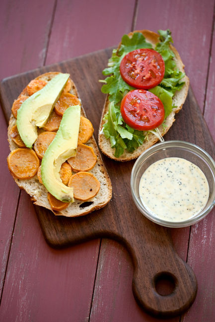 Sweet Potato and Avocado Sandwiches with Poppy Seed Spread / Love and Olive Oil (vegetarian,sandwich,sweet potato,avocado)