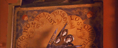 nervoustruth:

Harry Potter and the Goofs and Trivia.| The magic clock in the Weasley home shows a “Dentist” label. The Wizarding world has no idea what dentists are  and what they do.
