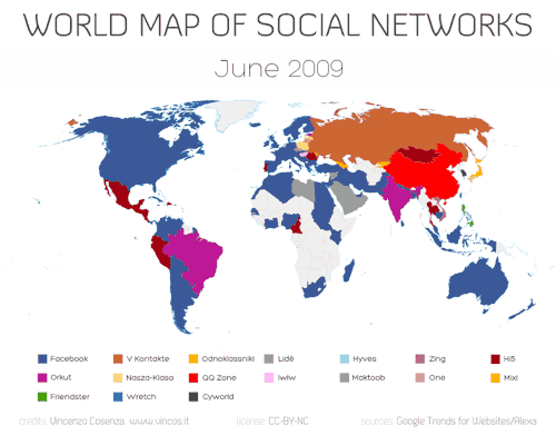 Animated Mapa del mundo de las redes sociales (diciembre 2011) 