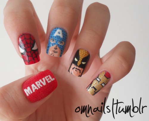 Marvel Heroes nail art | I wanted to do something comic book inspired, that&#8217;s why I did all the dots on the heroes, and I had a request for a Marvel Heroes nail art. Hope you like it :) xoxo