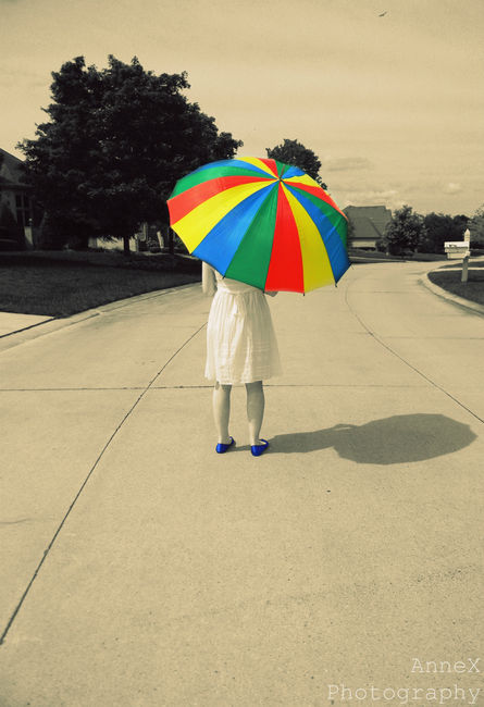 Clear Skies (photography,rainbow,umbrella,vintage,girl,model,dress,fashion,suburbs,suburb)