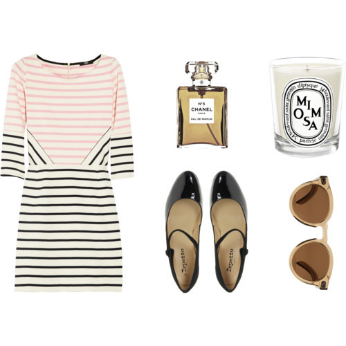 andthemoonappears:

Enjoy by delicatesse-cherie featuring a striped cotton dress
Markus Lupfer striped cotton dress, £175Repetto leather heels, $269Illesteva Leonard 2 Sunglasses, $260diptyque ‘Mimosa’ Scented Candle, $60