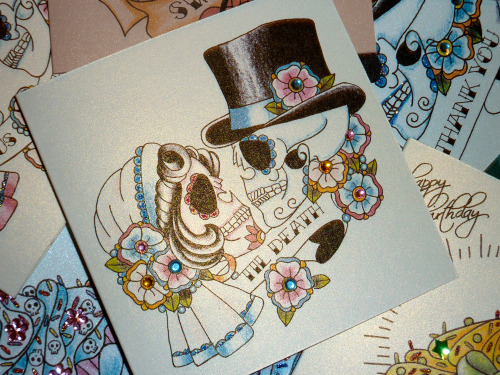 vickiliciousdesigns Tattoo Style Bride and Groom Sugar Skull Wedding Card 