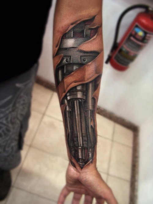 Cyborg Arm Tattoo by Venezuelan artist Yomico Moreno
