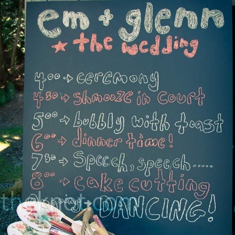 Love this chalkboard wedding program instead of printed programs