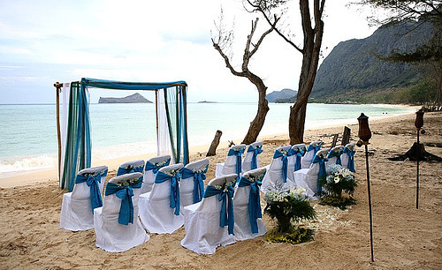 Another beach wedding color scheme is blues and whites such as medium blues