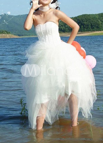 White Classic Strapless Satin Mini Wedding Dress mini wedding dress 